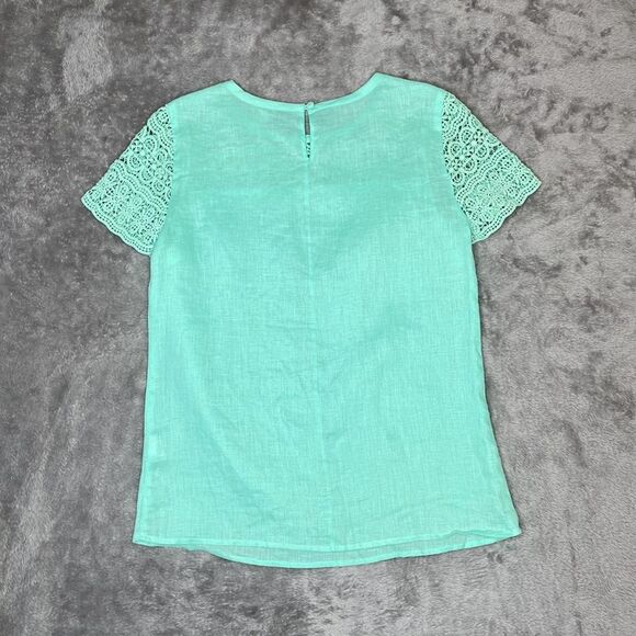 J Crew 100% Linen Embroidered  Lace Trim Short Sleeve Blouse Top - Picture 3 of 7
